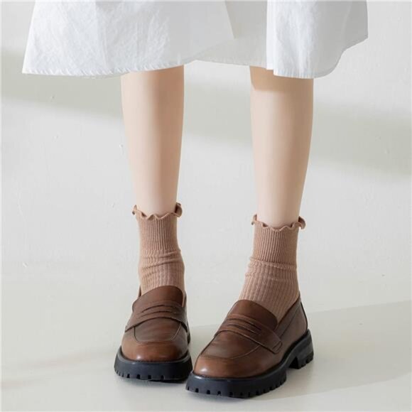 Womens Ruffle Socks Cute Frilly Ankle Knit Cotton Soft Breathable Crew Socks 6 P - Picture 4 of 7